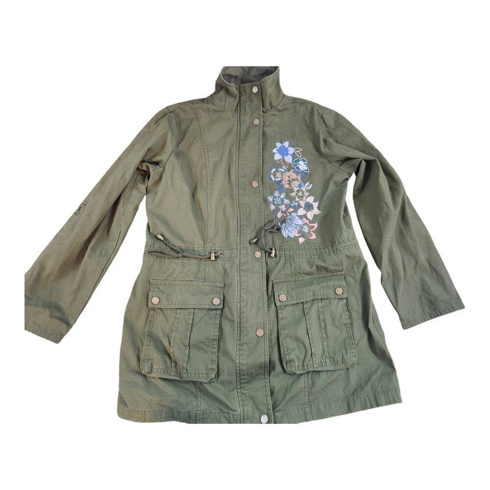 Mark. Floral embroidered green womens jacket sz med 8/10 military style boho‎
